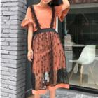 Set: Bell Elbow-sleeve T-shirt Dress + Mesh Suspender Skirt