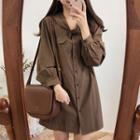 Tie-neck Balloon-sleeve Mini Shirtdress