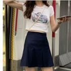 Cap-sleeve Print T-shirt / Mini Skirt