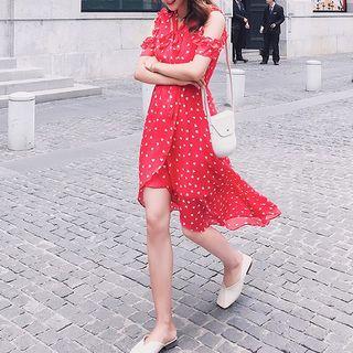 Cold Shoulder Heart Print Dipped Back Midi Dress