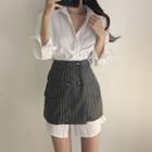 Mini Shirt Dress / Striped Skirt