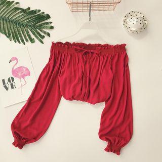 Puff-sleeve Off-shoulder Tie-front Blouse