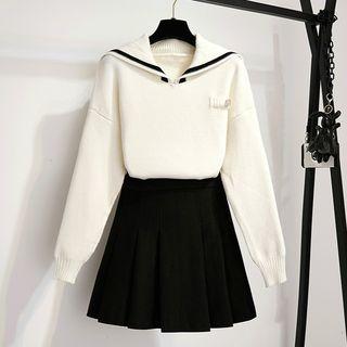 Set: Collared Sweater + Pleated A-line Skirt