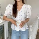 Floral Embroidered Pintuck-waist Blouse