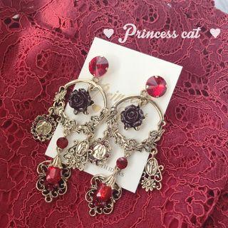Rhinestone Rose Dangle Earring 1 Pair - Rose - Dark Wine Red - One Size