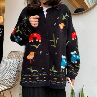 Embroidered Cardigan Black - One Size