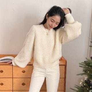 Balloon-sleeve Thick Sweater