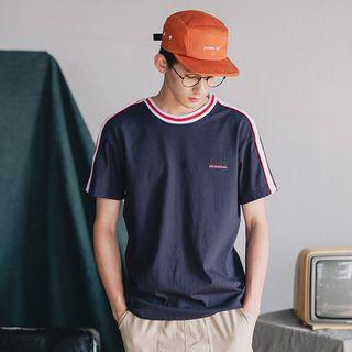 Short-sleeve Colored Panel Embroidered T-shirt