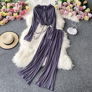 Set: Hooded Long-sleeve T-shirt + Wide-leg Pants