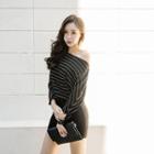 Dolman-sleeve Stripe-panel Minidress