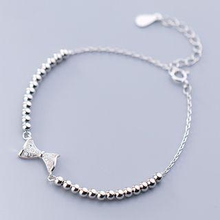 925 Sterling Silver Rhinestone Bow Bracelet S925 Silver Bracelet - One Size