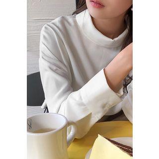 Stand-collar Plain Blouse White - One Size
