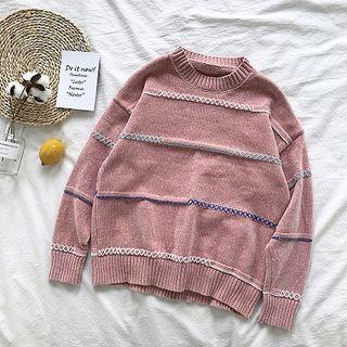 Color-block Striped Long-sleeve Sweater