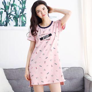 Short-sleeve Printed Night Dress
