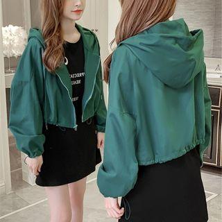 Long-sleeve Drawstring Cropped Hooded Jacket