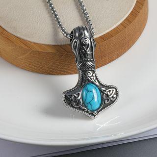 Turquoise Embossed Stainless Steel Pendant / Necklace / Set
