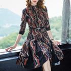 Elbow-sleeve Patterned A-line Dress As Shown In Figure - One Size