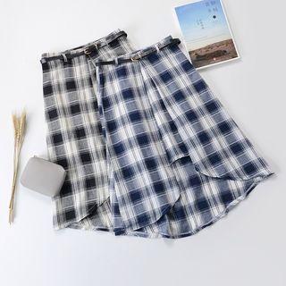 Plaid Asymmetric Hem A-line Skirt