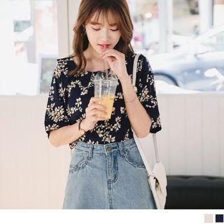 Round Neck Floral Mid Sleeves Blouse