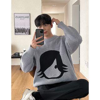 Drop-shoulder Character Jacquard Sweater