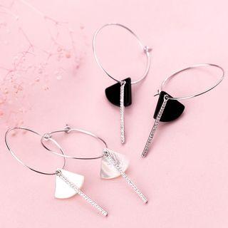 925 Sterling Silver Rhinestone Geometric Dangle Hoop Earring