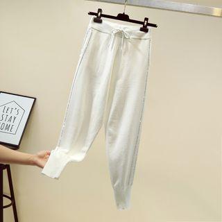 Rhinestone Trim Knit Harem Pants