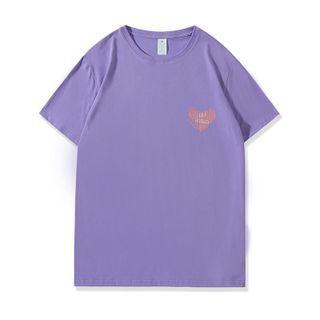 Short-sleeve Heart Print Loose Fit Cotton T-shirt