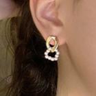 Faux Pearl Hoop Alloy Dangle Earring 1 Pair - Earring - S925 Silver - Gold & White - One Size