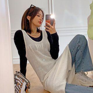 U-neck Slit-side Long Knit Overall Dress