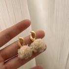 Pom Pom Earring Stud Earring - 1 Pair - 925 Silver Stud - Gold & White - One Size