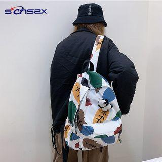 Leaf Print Zip Backpack