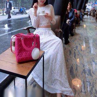 Set: Long-sleeve Lace Top + Maxi Lace Skirt