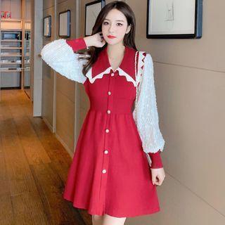 Peter Pan Collar Lace Panel Knit Dress