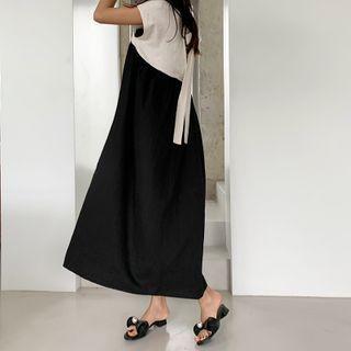 Shirred Long Two-tone Dress