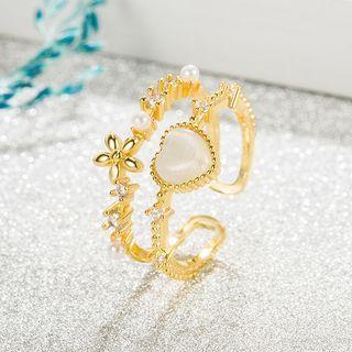 Heart Faux Cat Eye Stone Alloy Open Ring Ring - Gold - One Size