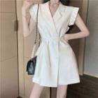 Ruffle Trim Sleeveless Double-breasted Mini A-line Blazer Dress