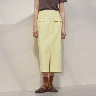 Flap Slit-front Long Pencil Skirt