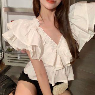 Cap-sleeve Ruffled Blouse
