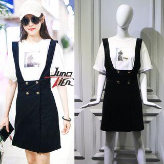 Short-sleeve T-shirt / Corduroy Jumper Skirt