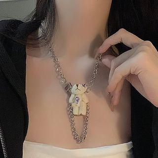 Bear Chain Necklace Almond Bear - Silver - One Size