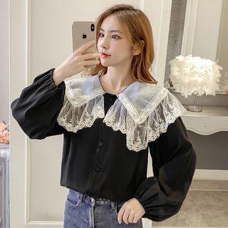 Long-sleeve Lace-collar Top