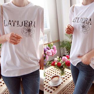 Faux-pearl Letter Print T-shirt