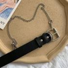 Faux Leather Chained Belt With Chain & Two Hoops - Belt - Black - One Size