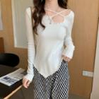 Long-sleeve Strappy Irregular Knit Top