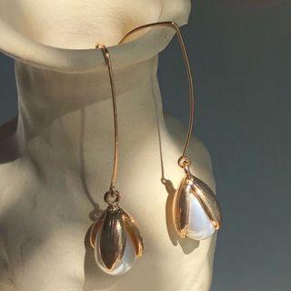 Sterling Silver Faux Pearl Flower Drop Earring / Clip-on Earring