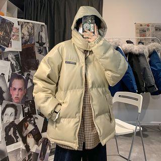 Faux-leather Hooded Padded Jacket