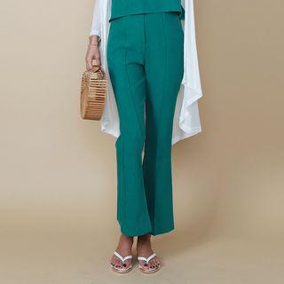 Seam-front Ramie Boot-cut Pants