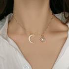 Non-matching Faux Pearl Moon Pendant Necklace 1 Pc - Necklace - One Size