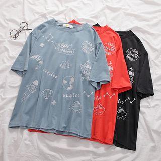 Short-sleeve Spaceship Print Shirt