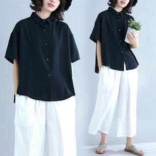Plain Short-sleeve Shirt Black - One Size